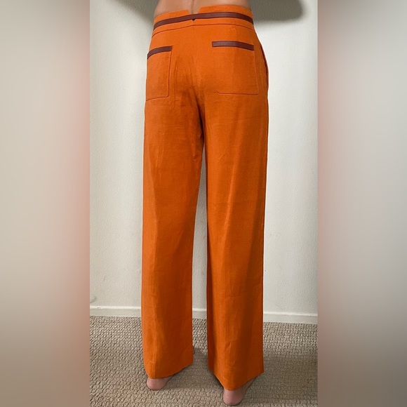 [SOLD] LORO PIANA Carson Leather-trim Linen Pant In Orange/Splendent Rust - Picture 9 of 11